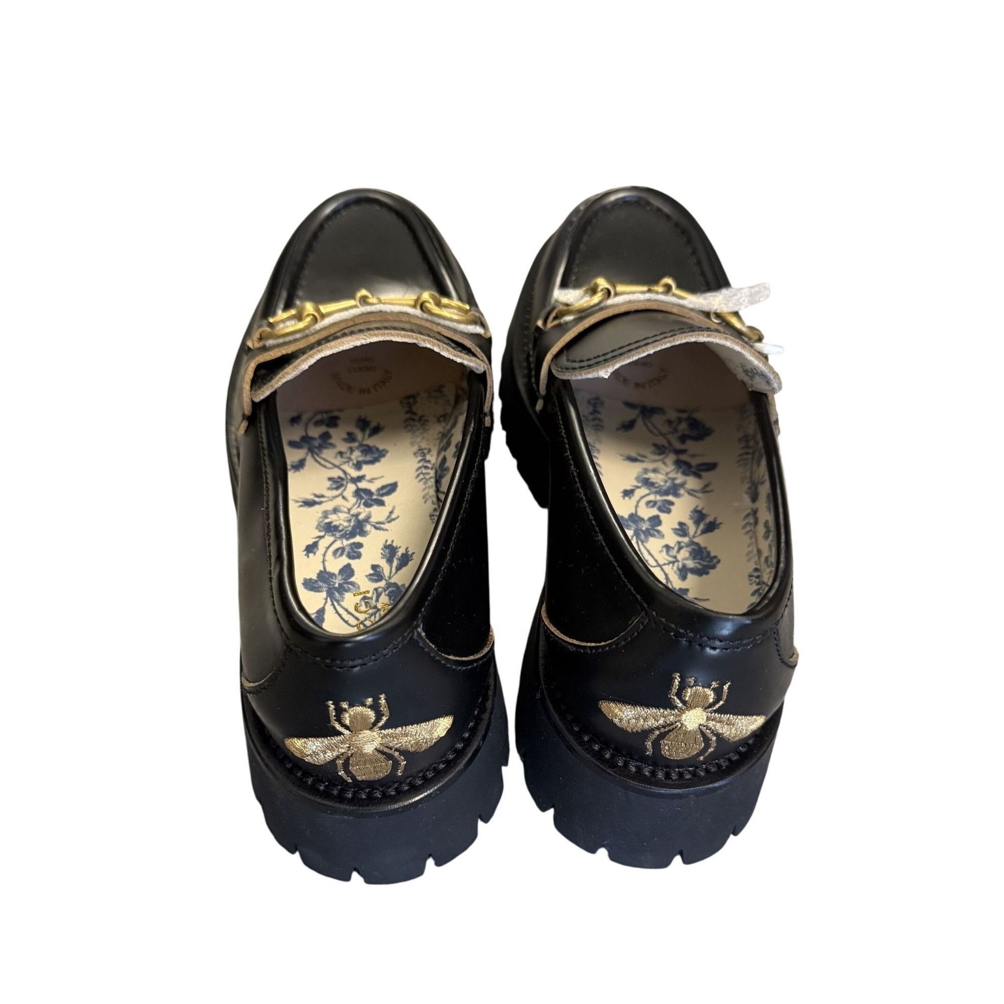 Gucci Gucci Womens Black Leather Loafers With Gold Bit Detail & Fl Size US 8 / IT 38 - 2 Thumbnail