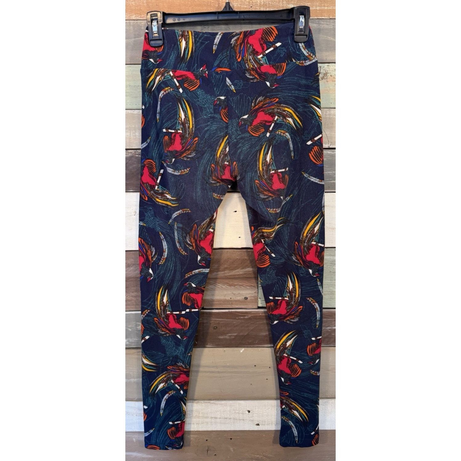 Other LuLaRoe Leggings OS One Size Blue Birds Feathers USED Size 29" - 4 Thumbnail