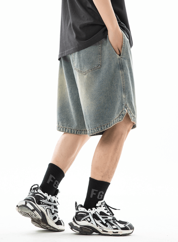 Jean Japanese retro men's embroidered loose denim shorts Size US 32 / EU 48 - 3 Thumbnail