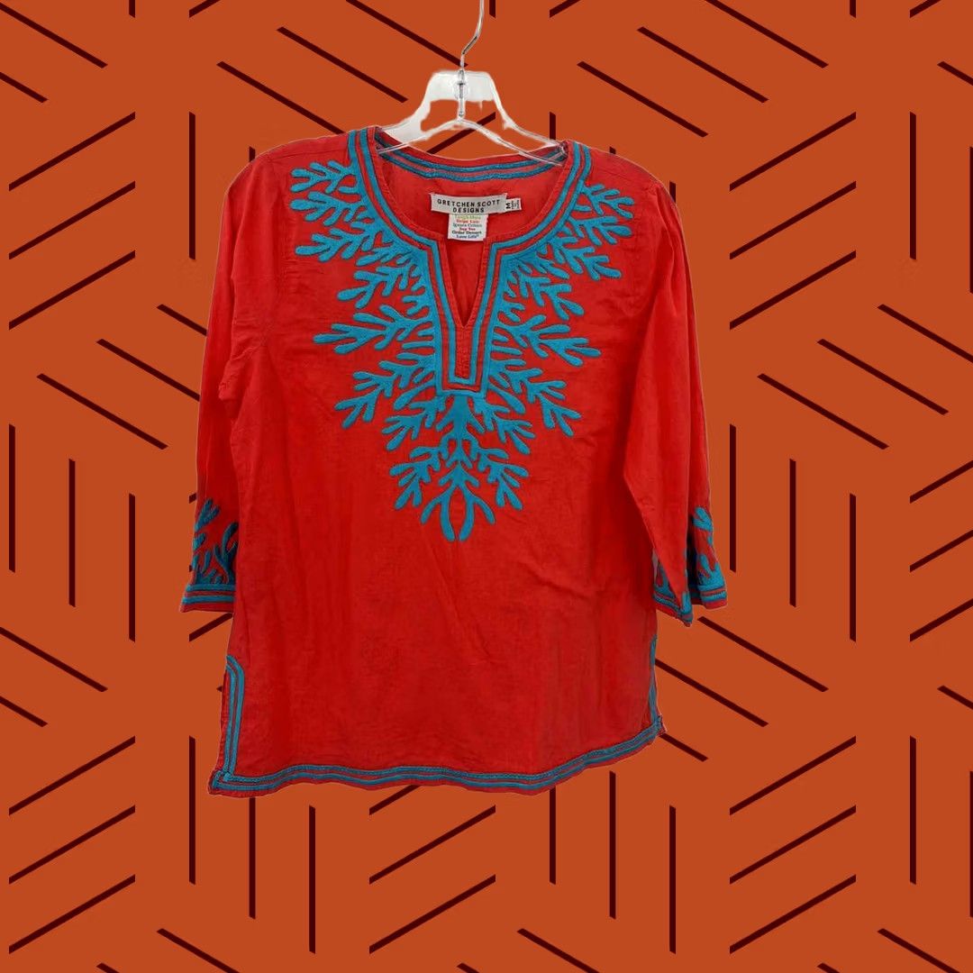 Vintage Pre-Owned Gretchen Scott Orange Tunic Blouse Medium Size M / US 6-8 / IT 42-44 - 1 Thumbnail
