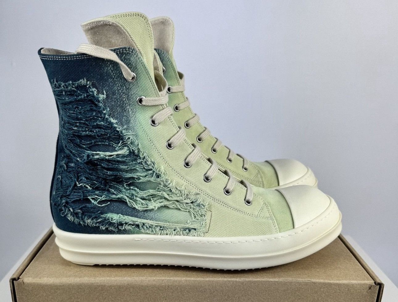 Rick Owens Drkshdw DISTRESSED DEGRADE HIGH TOP SNEAKERS Size US 12 / EU 45 - 15 Thumbnail