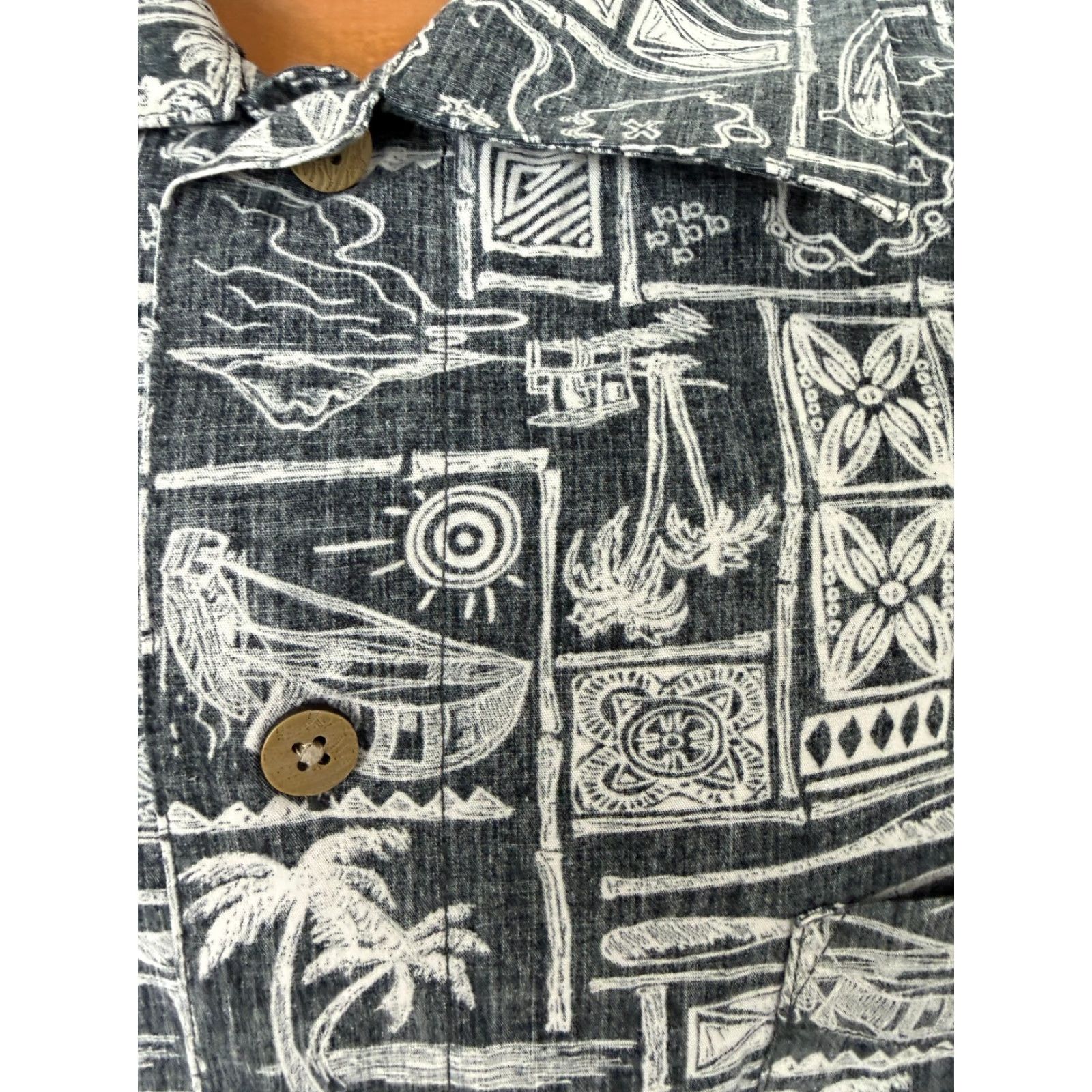 Vintage VINTAGE Falls Creek Hawaiian Shirt 2XL Button-Up Short Sleeve Cotton Geometric Tribal Black 90s Beach Hawaiian Mens Shirt Size US XXL / EU 58 / 5 - 3 Thumbnail