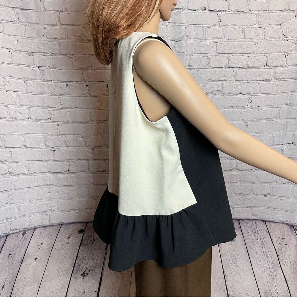Ann Taylor Ann Taylor Sleeveless Black White Peplum Blouse Top Size LP Size L / US 10 / IT 46 - 2 Thumbnail