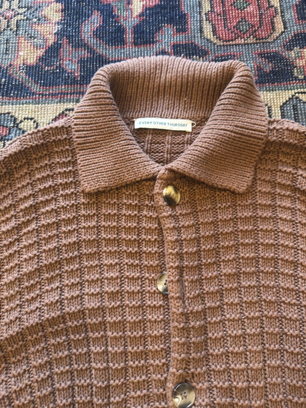 Every Other Thursday Brown Waffle Knit Cardigan Size US M / EU 48-50 / 2 - 2 Thumbnail