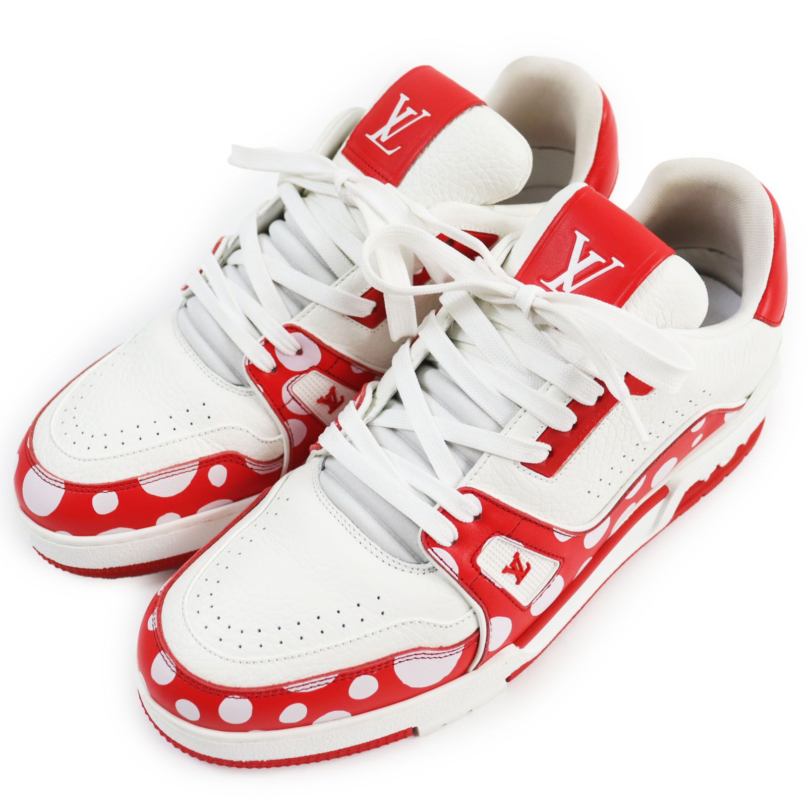 Louis Vuitton Louis Vuitton×Yayoi Kusama Lv Trainer Leather Sneakers Limited Leather Shoes in Red