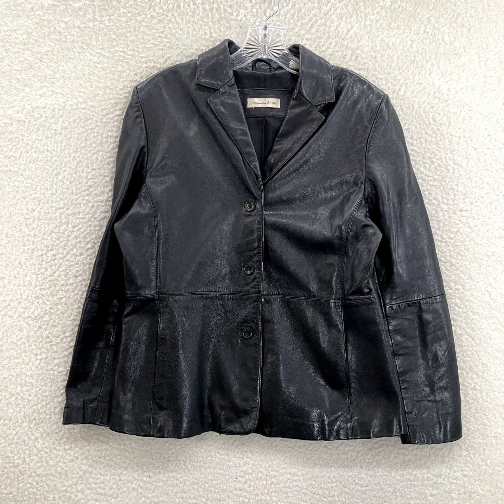Vintage VINTAGE 90s Y2K Black Leather Jacket Womens XL 14 Large Patent Lined Button Up Grunge - Amanda Smith Size XL / US 12-14 / IT 48-50 - 2 Thumbnail