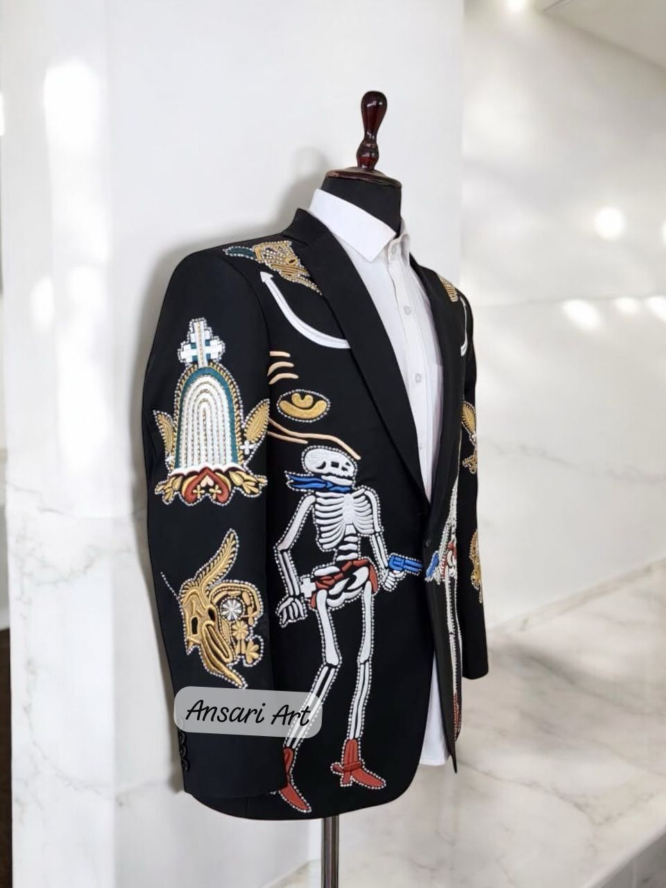 Other Men 2PC Customized skeleton Embroidery western prom outfits Size 44S - 3 Thumbnail