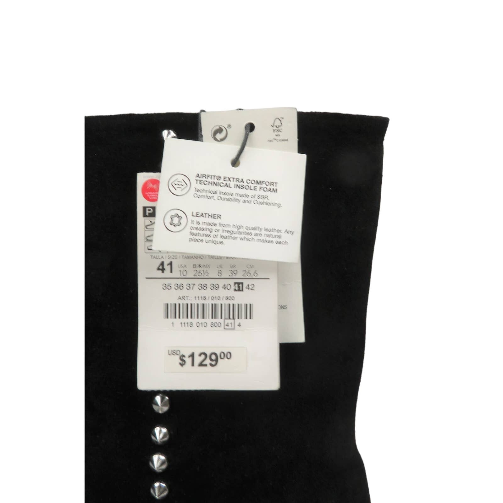 Zara ZARA Black Genuine Split Suede Studded Heeled Ankle Boots Size US 10 / IT 40 - 9 Thumbnail