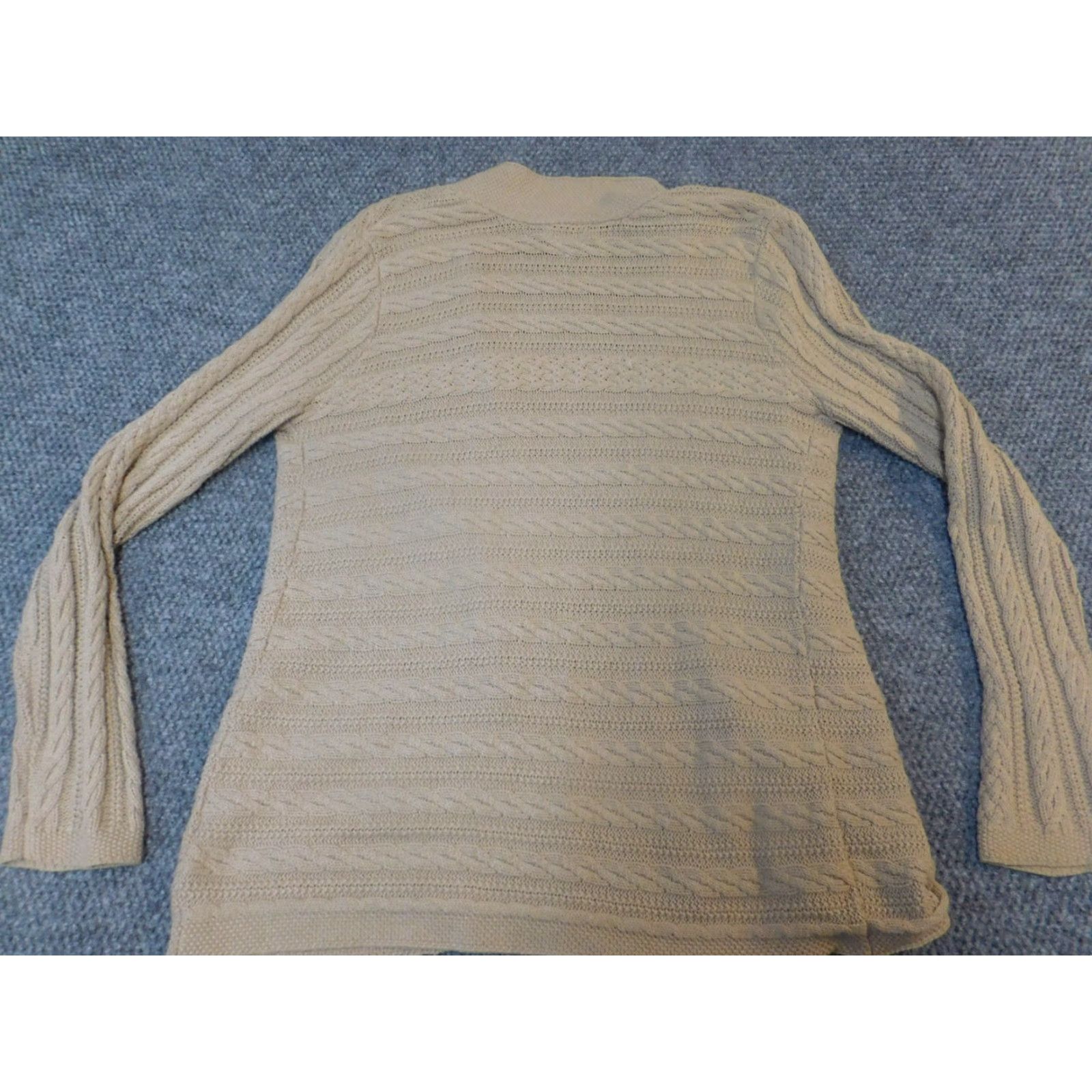 Croft & Barrow Croft & Barrow Womens Cardigan Sweater Regular Medium Beige Knit Cotton Long Sleeve Crew Neck Size M / US 6-8 / IT 42-44 - 7 Thumbnail