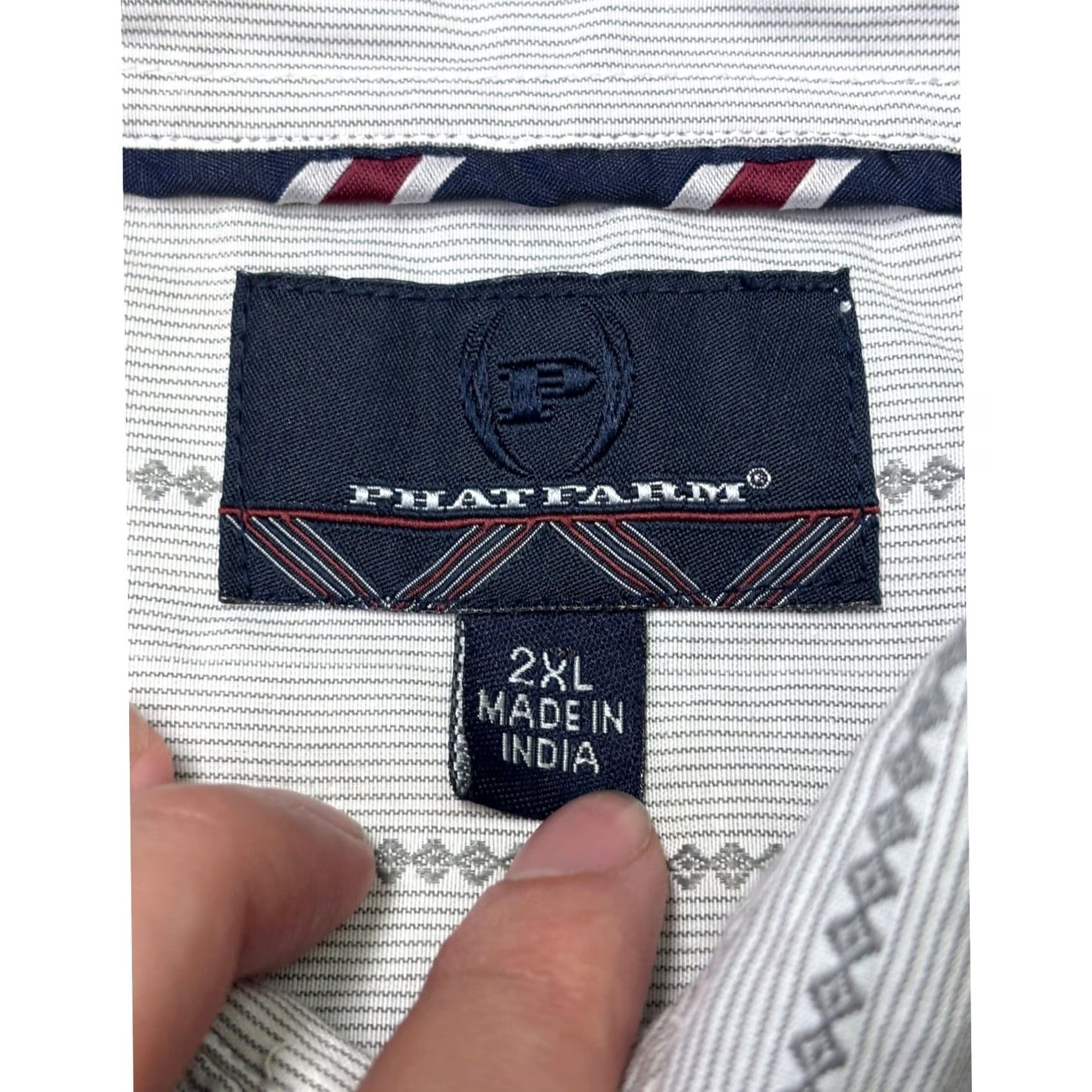 Phat Farm Phat Farm Shirt Men's Button-Up Long Sleeve Striped Casual Dress 2XL Gray Black White Diamond Weave Pattern Workwear Size US XXL / EU 58 / 5 - 4 Thumbnail