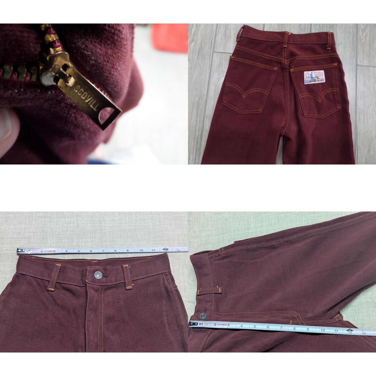 Levi's VINTAGE Levi's burgundy HIGH WAIST pants 24x30 jeans CHAMOIS velvet Womens, no tag size, 1970s era Size 42" / US 20 - 9 Thumbnail