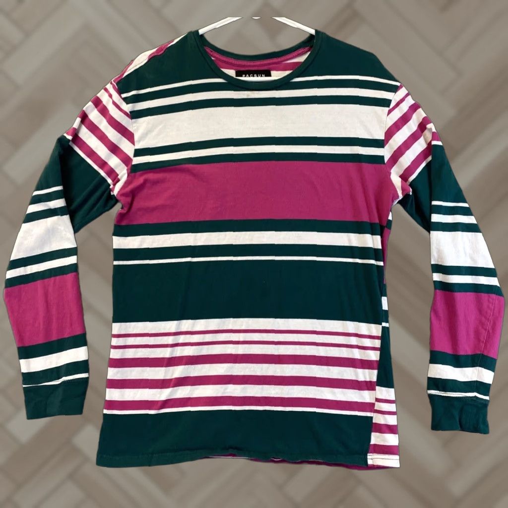Pacsun PacSun Men's Long Sleeve Stripe Shirt Green Size M 72-36 Mens Size US M / EU 48-50 / 2 - 1 Thumbnail