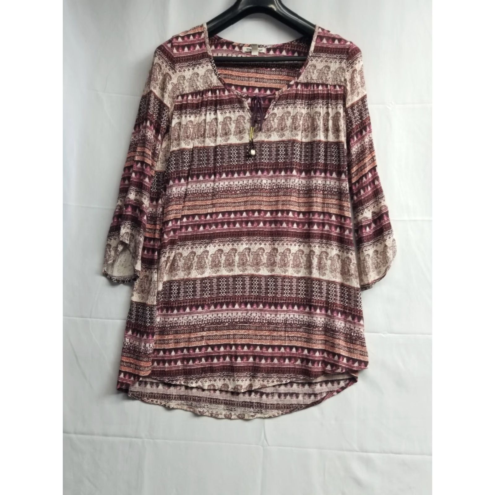 Billabong Billabong Tunic Top Womens Small Long Sleeve Scoop Neck Tassels Boho Beach Surf Geometric Print Multicolor Rayon Knit Blouse Relaxed Regular Size S Size S / US 4 / IT 40 - 2 Thumbnail