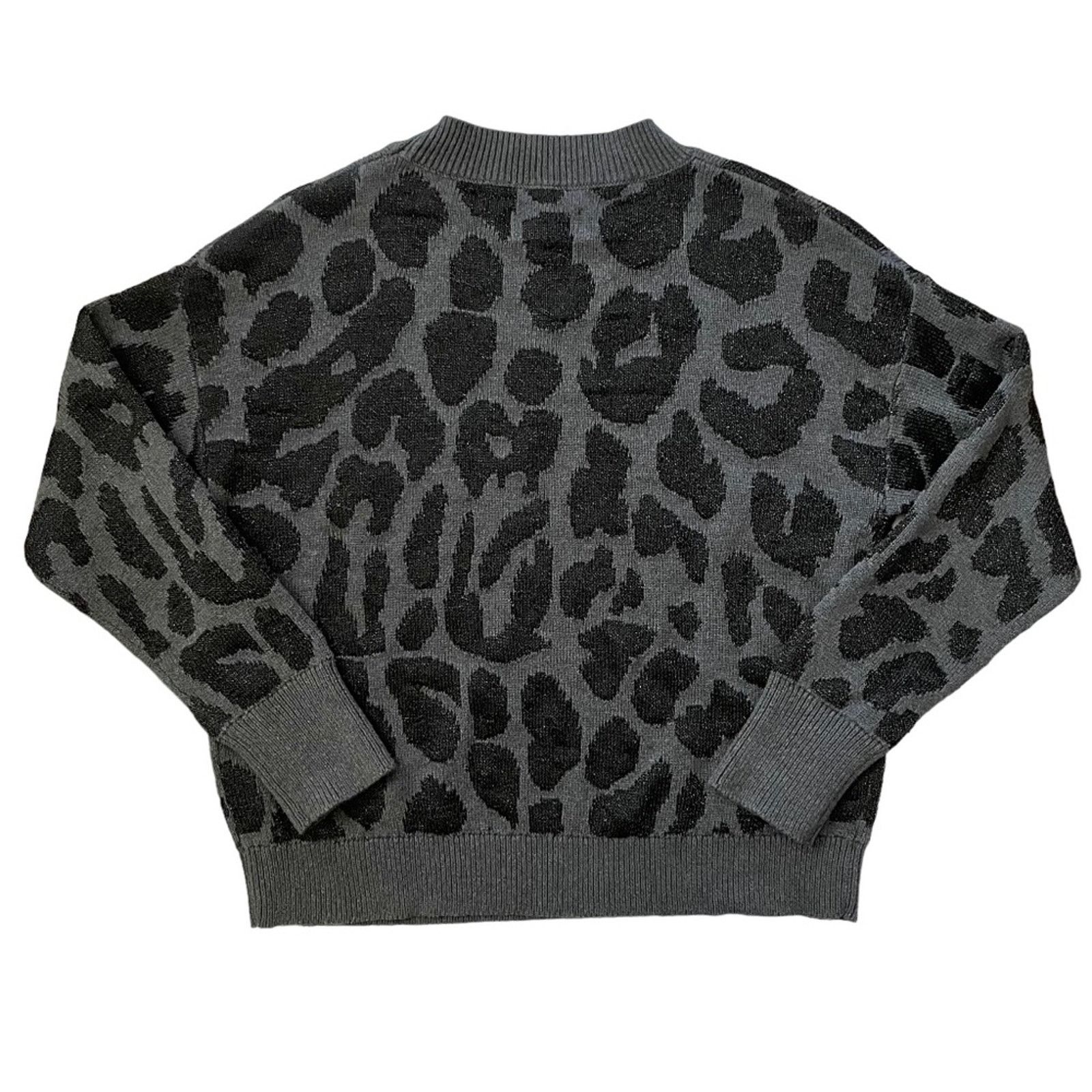 New RtA Liam Leopard print fashion crew neck gray black metallic sweater