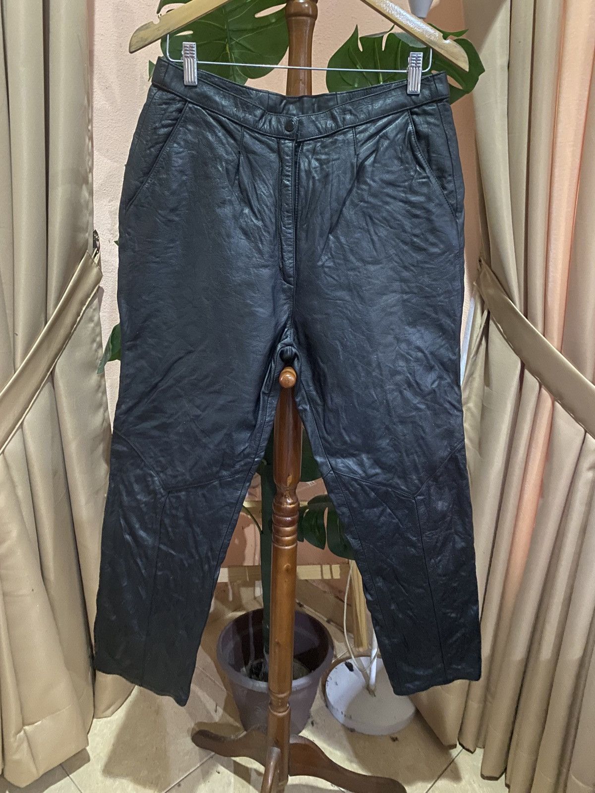 Leather Vintage Black Genuine Leather Trousers Paneled Moto Pants Size US 30 / EU 46 - 1 Thumbnail
