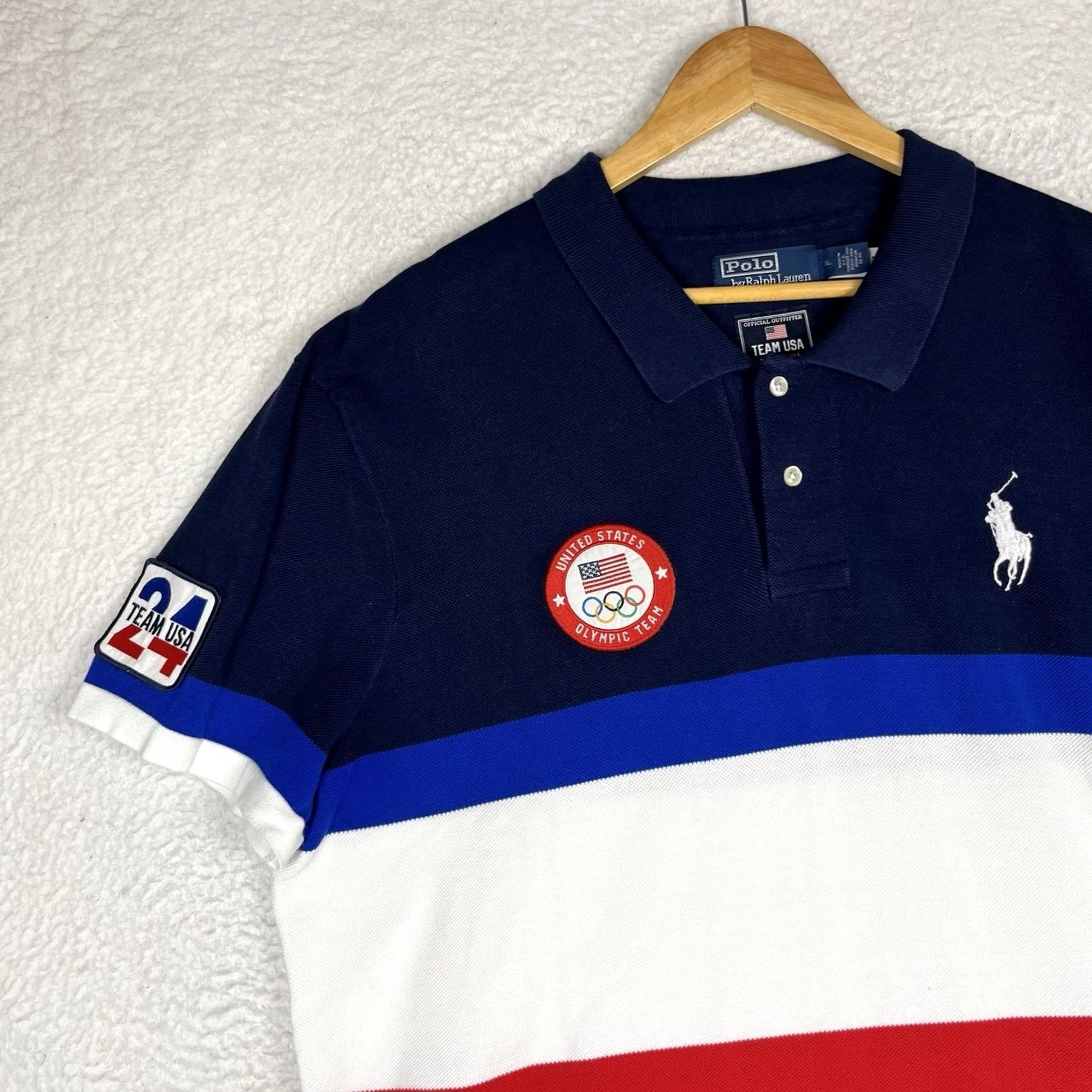 Ralph Lauren Polo Ralph Lauren Team USA Polo Shirt Men XL 2024 Olympics Flagbearer Knit Collared Short Sleeve Blue Colorblock Big Pony Golf Rugby Walking Mens Size US XL / EU 56 / 4 - 2 Thumbnail