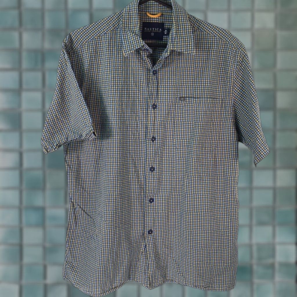 Nautica Nautica Button Front Shirt Mens Blue Brown Gingham Short Sleeve Cotton Pocket M Size US M / EU 48-50 / 2 - 1 Thumbnail