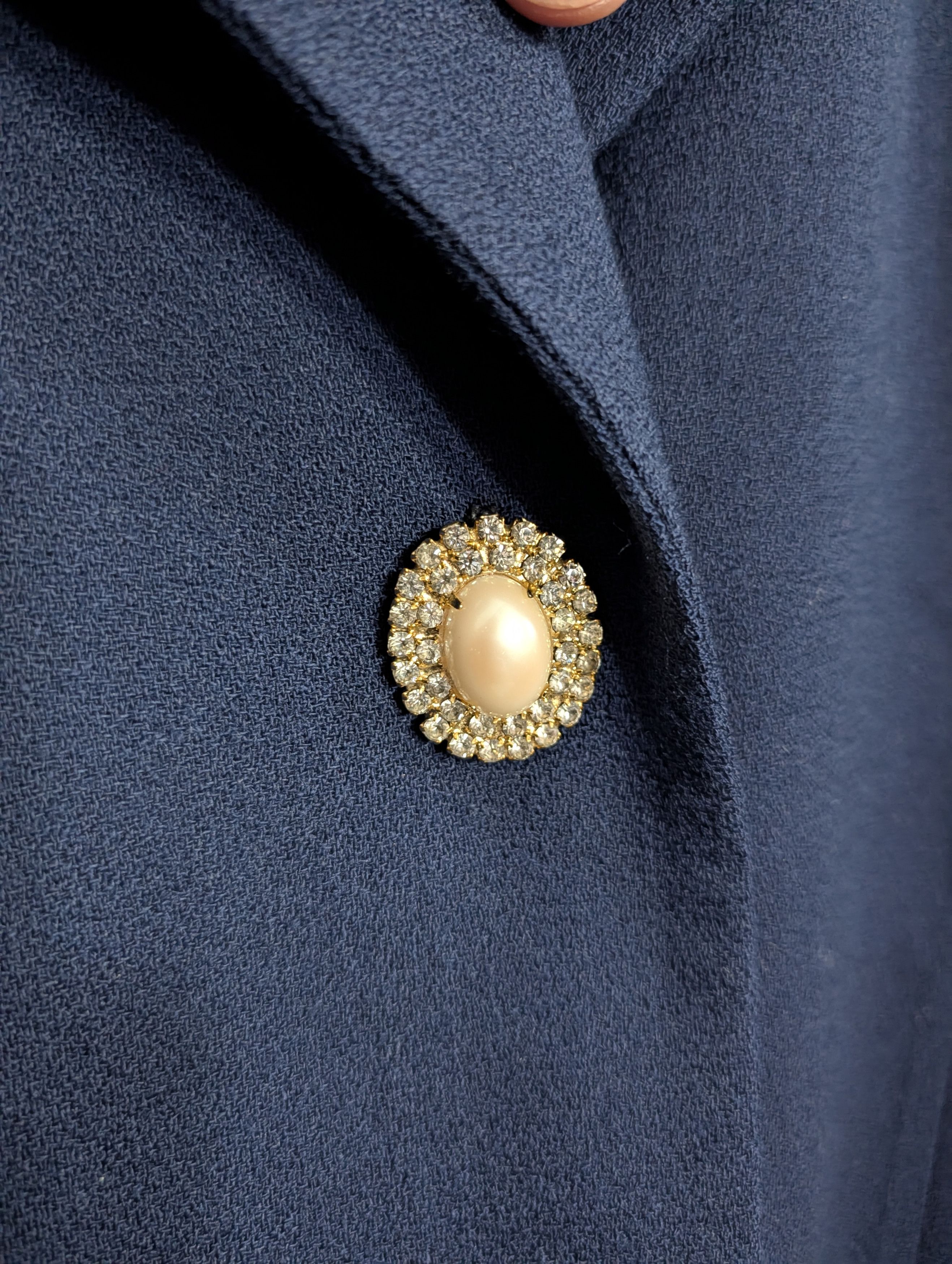 Pierre Balmain 80s VTG Navy Wool Pearl Crystal Gold Button Coat Dress Size L / US 10 / IT 46 - 3 Thumbnail