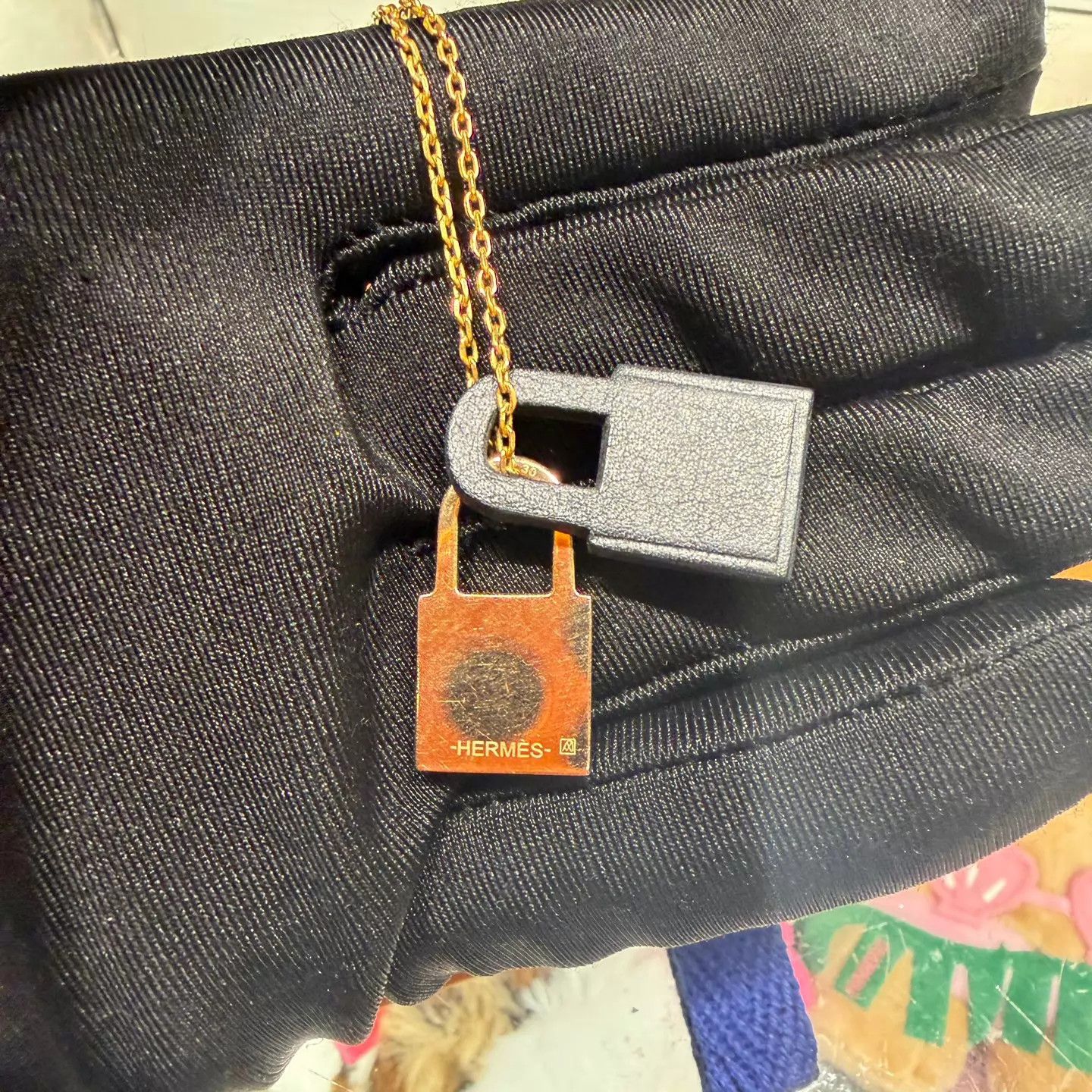 Hermes Hermes O'Kelly Black Rose Gold Lock Dual-Pendant Necklace Size ONE SIZE - 3 Thumbnail