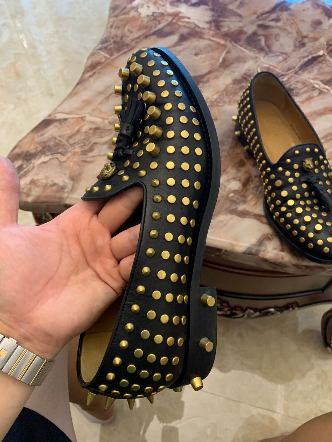 Gucci Gucci Men's Brass Studs Tiger Head Leather Sole Shoes Size US 9 / EU 42 - 2 Thumbnail