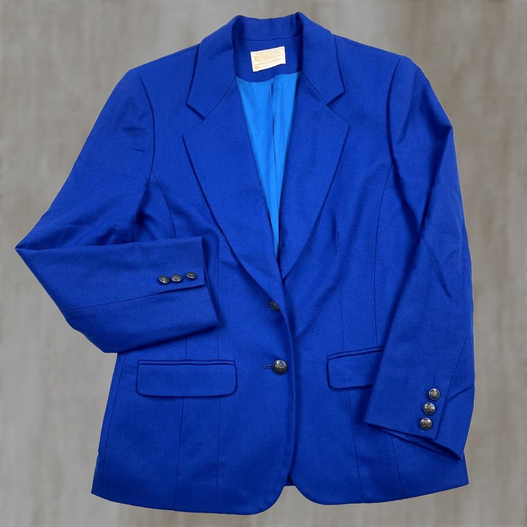 Pendleton VINTAGE Pendleton Blazer Jacket Women 10 Royal Blue Wool Sport Coat USA 80s 90s Size L / US 10 / IT 46 - 1 Thumbnail