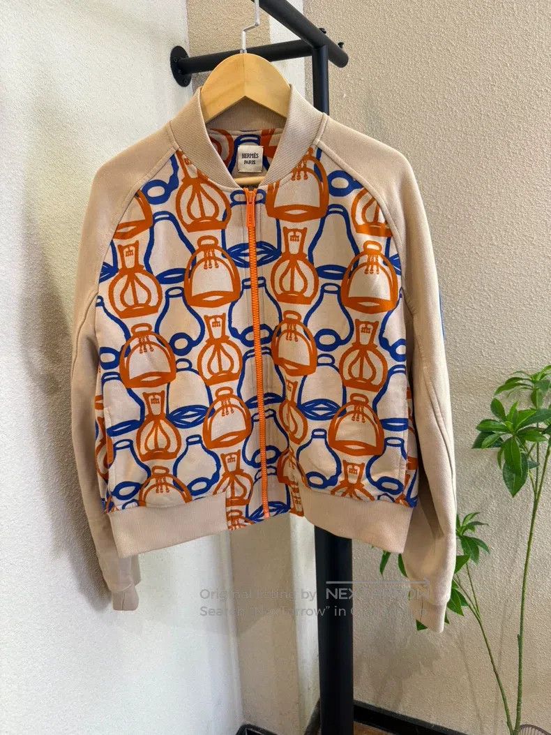 Hermes Hermes Stirrup Fantasy Print Baseball Jacket, Orange Zippe Size S / US 4 / IT 40 - 1 Thumbnail