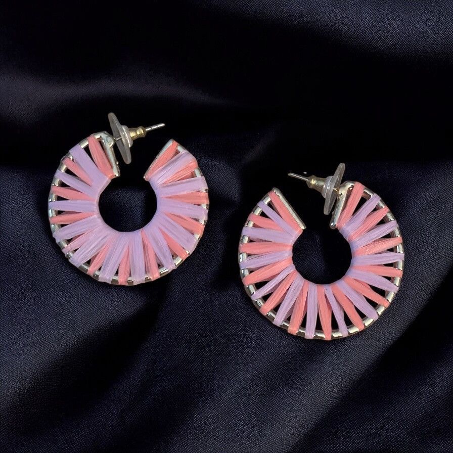 Other Bohemian pink and purple woven raffia hoop earrings Size ONE SIZE - 1 Thumbnail