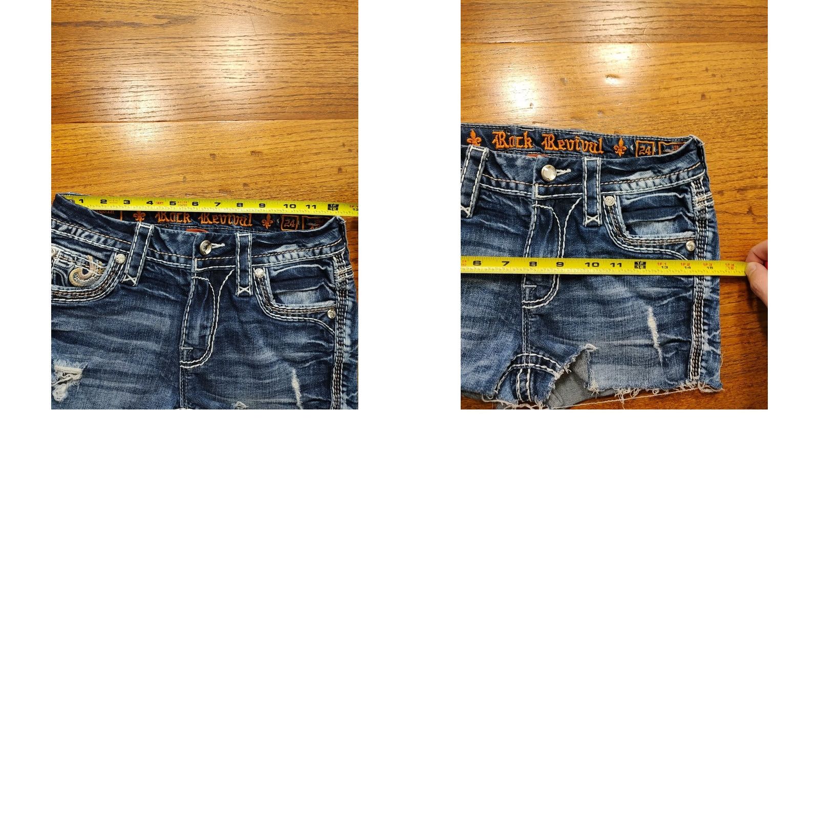 Vintage Rock Revival Agata Denim Cut Off Shorts Womens 24 1.5" Inseam Blue Cotton Blend Denim 5-Pocket Regular Rise Rock Designer American Shorts Ladies Size 42" / US 20 - 9 Thumbnail