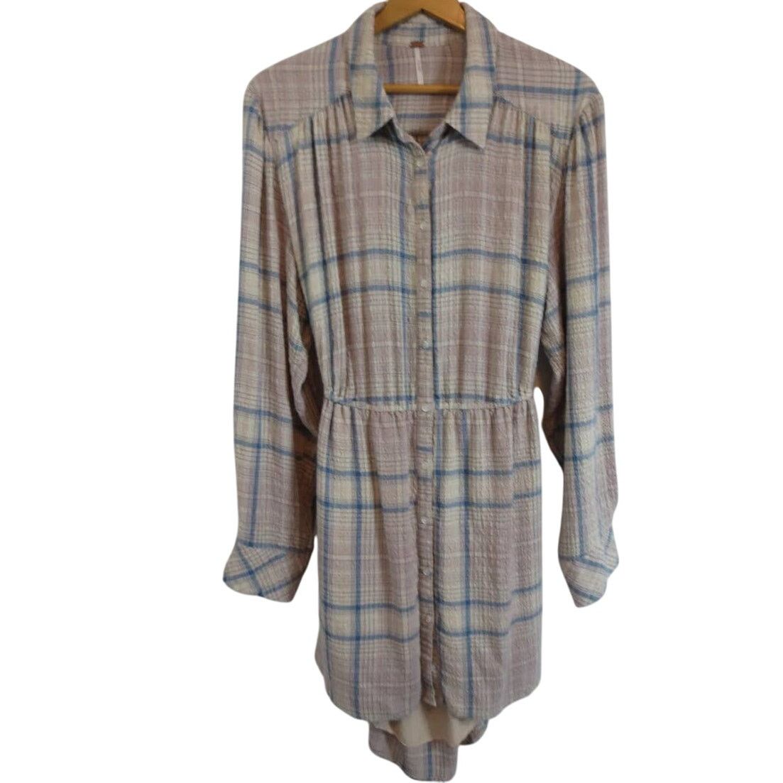 Free People New Free People Elai Plaid Shirtdress $148 X-SMALL Ivory Size XS / US 0-2 / IT 36-38 - 4 Thumbnail