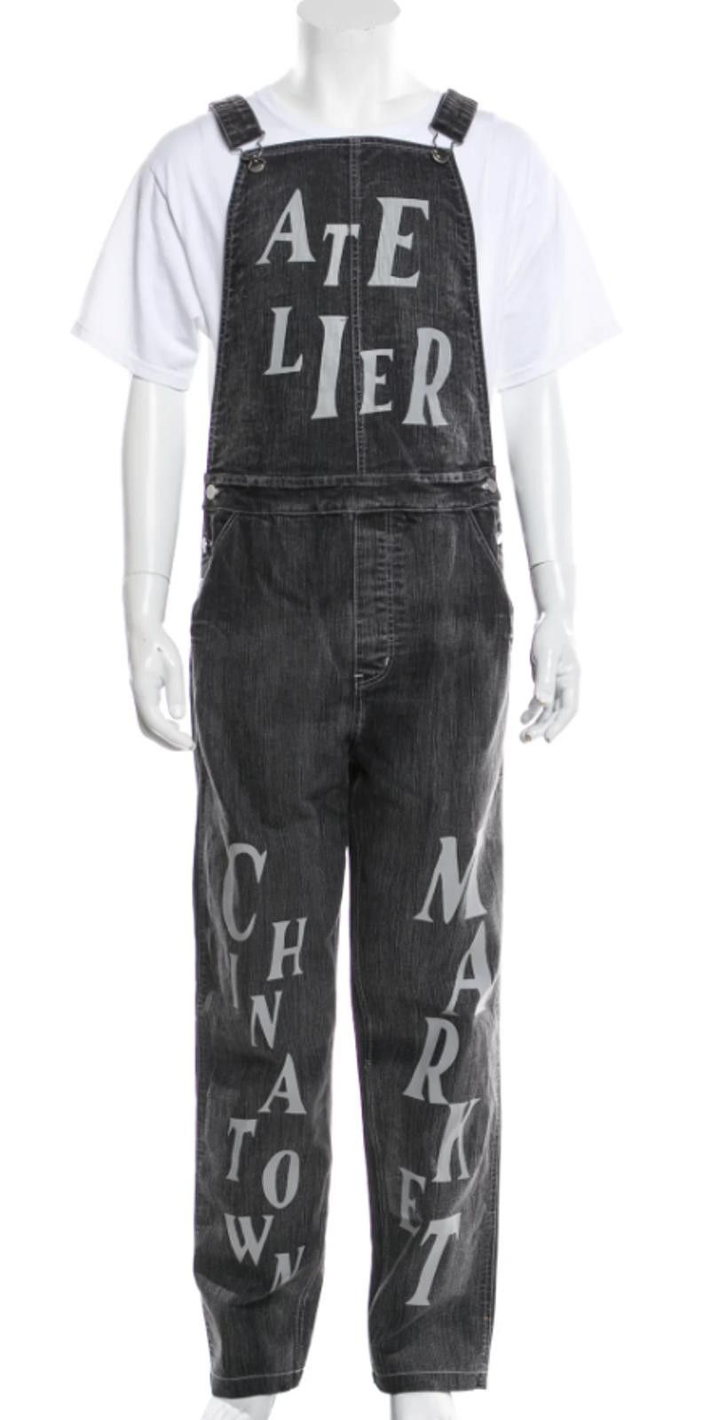 Market grey graphic print denim overalls Size: M