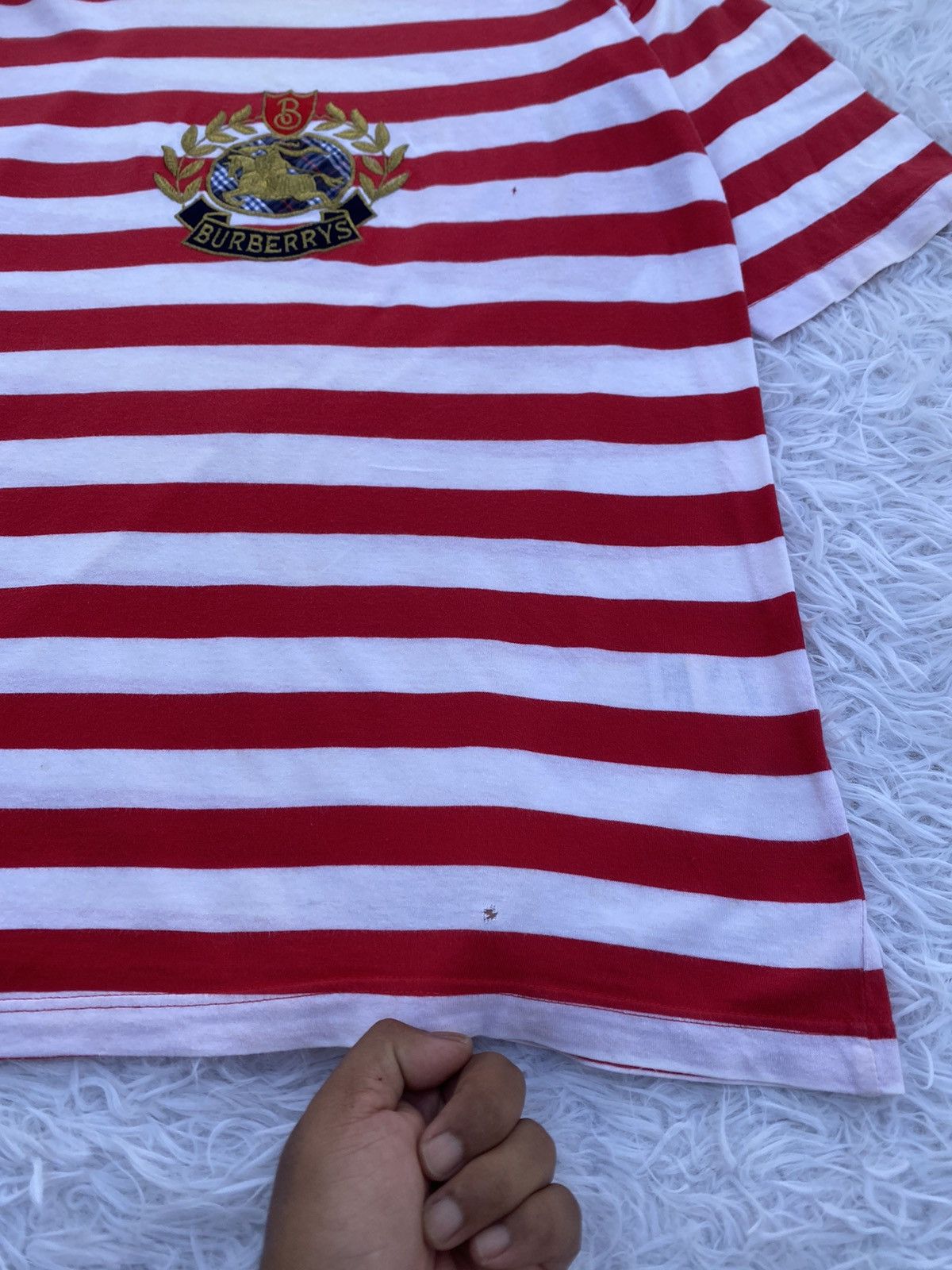 Burberry Rare Vintage Burberry Spellout Biglogo Stripes Tshirt Size US M / EU 48-50 / 2 - 13 Thumbnail