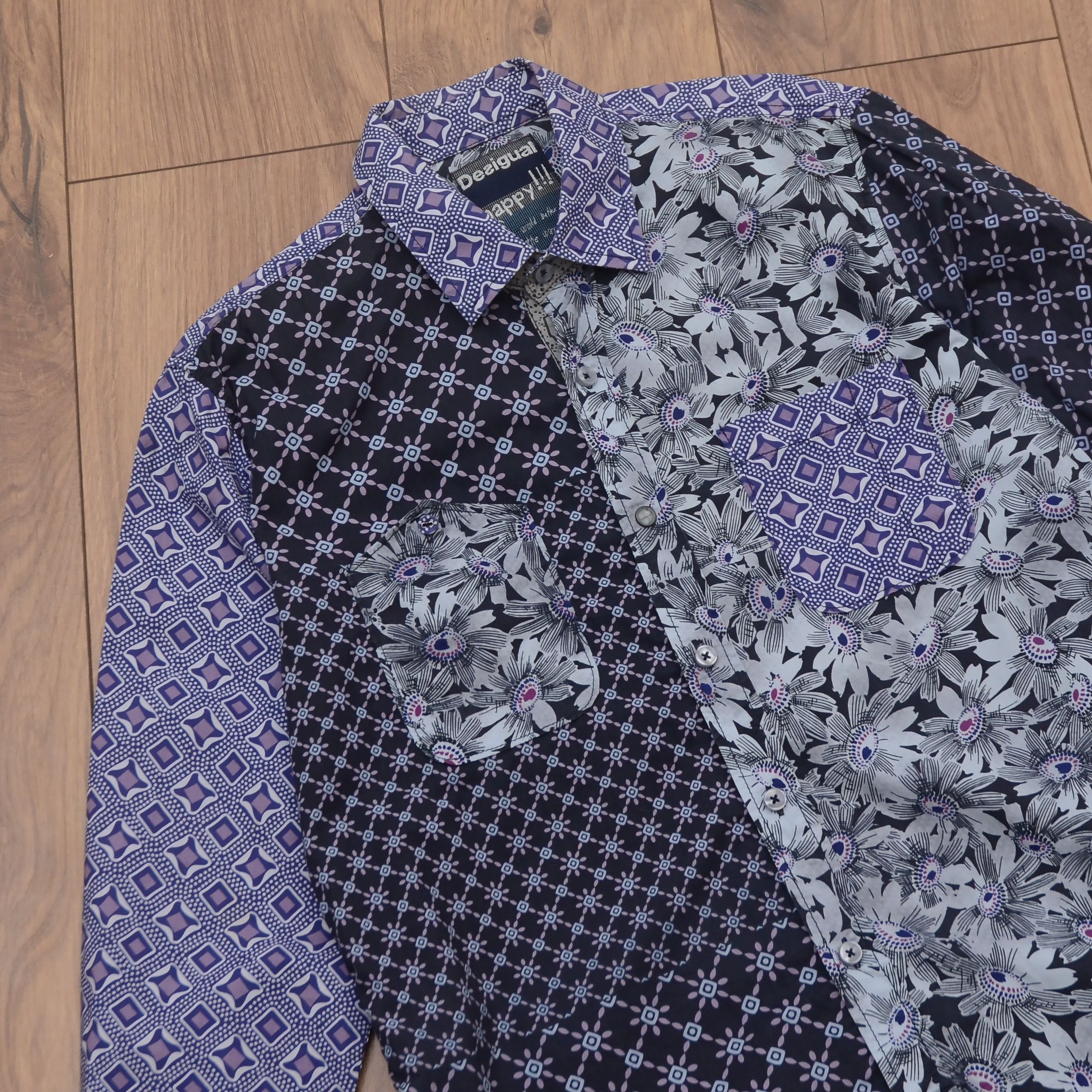 Desigual Desigual Shirt Men Patchwork Shirt Floral Cotton Pocket M Size US S / EU 44-46 / 1 - 6 Thumbnail