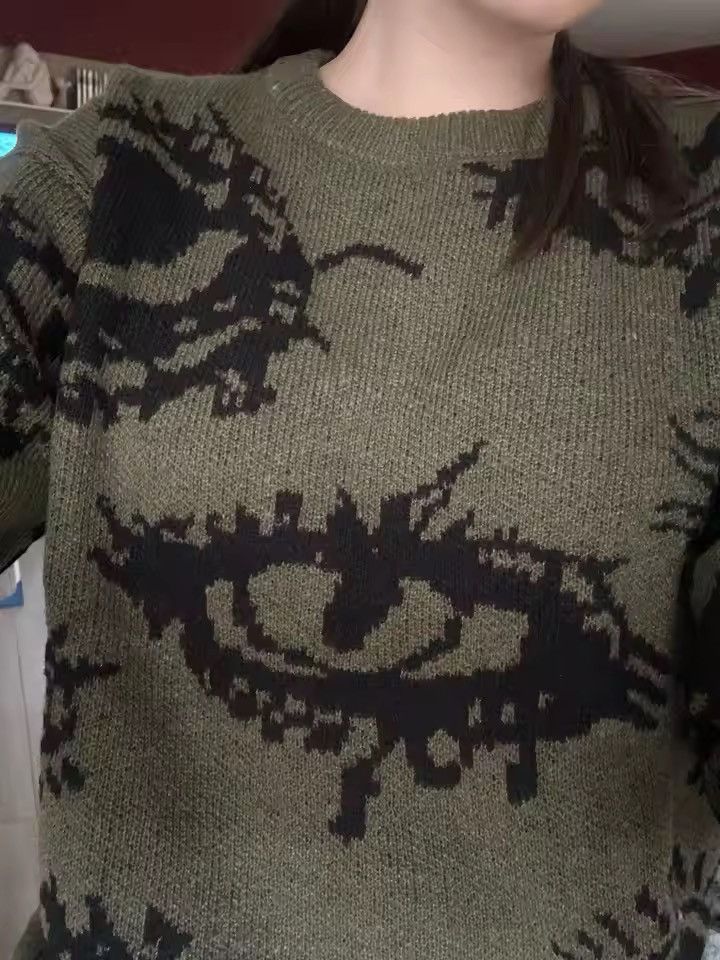 Japanese Brand Abstract Eye Jacquard Pattern Round Neck Knitted Sweater Size US S / EU 44-46 / 1 - 7 Thumbnail