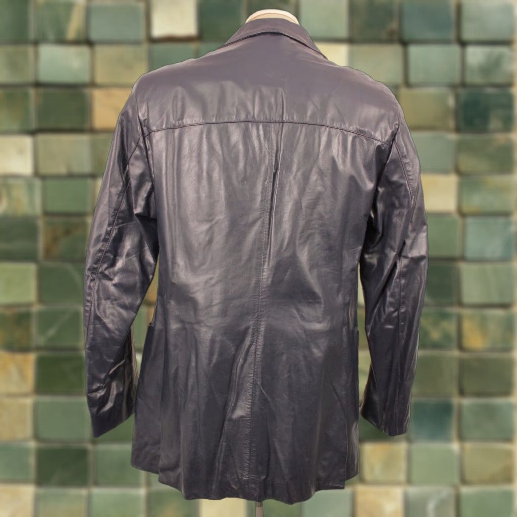 Vintage VINTAGE Men's VTG 70s 80s Navy Blue Leather Jacket / Blazer Sz M 40 Long 1970s 1980s The leather shop Leather Jacket Blazer Mens Blue 40 Long 70s 80s Size US XXS / EU 40 - 1 Thumbnail