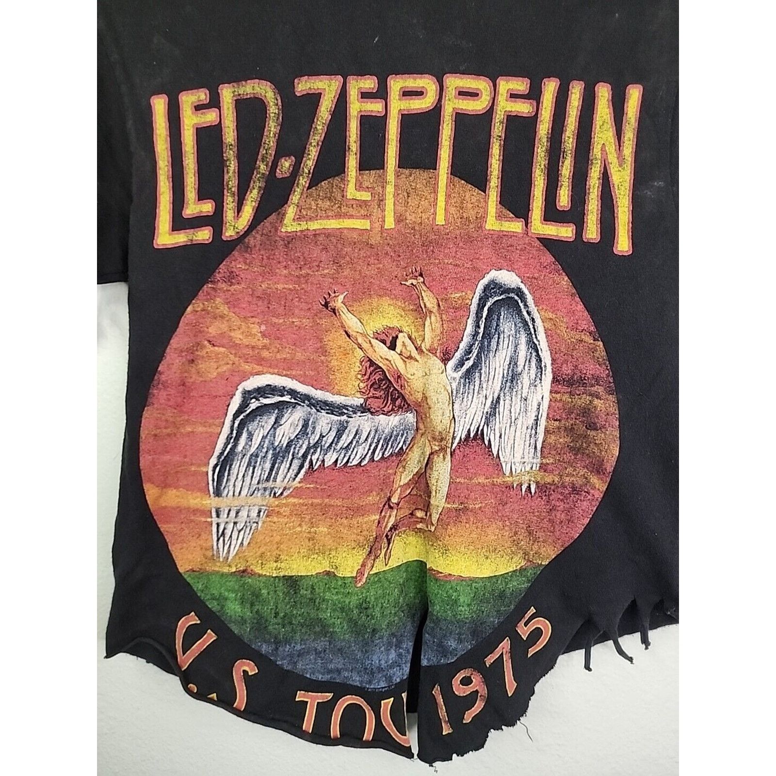Delta Womens Led Zeppelin Shirt Black Fringed Cropped Tee Top S Size S / US 4 / IT 40 - 4 Thumbnail