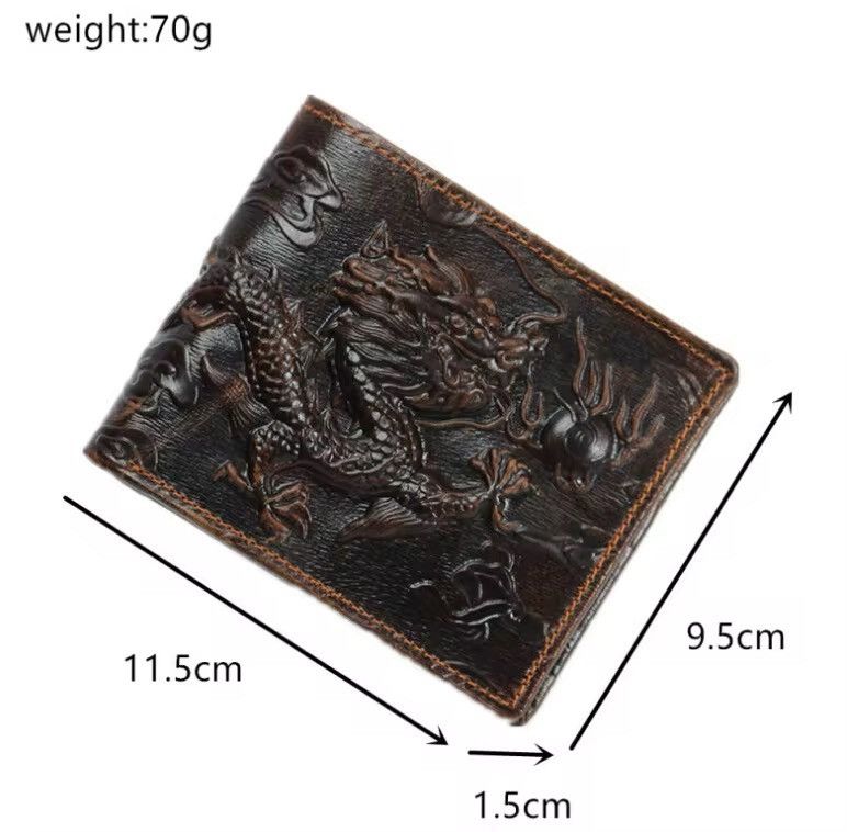 Genuine Leather Dragon Pattern Short Wallet Size ONE SIZE - 11 Thumbnail