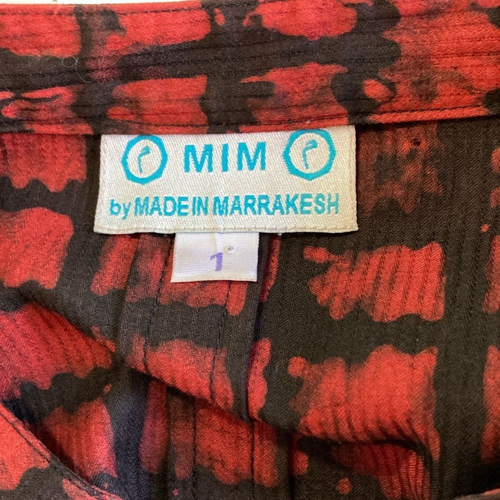 Vintage MIM Made in Marrakesh Cotton Tunic Blouse Red & Black Oversi Size ONE SIZE - 3 Thumbnail