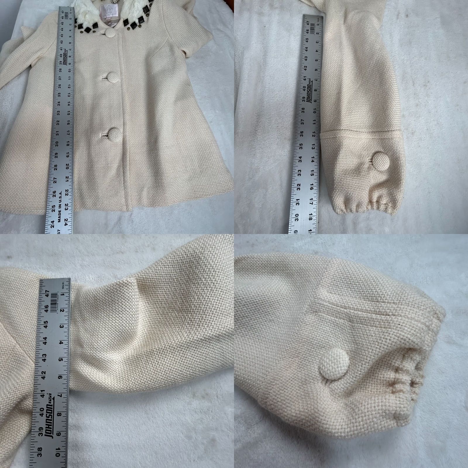 Rebecca Taylor Rebecca Taylor Womens Cream Wool Fur Collar Embellished Tweed Coat Jacket Size 6 Size M / US 6-8 / IT 42-44 - 8 Thumbnail