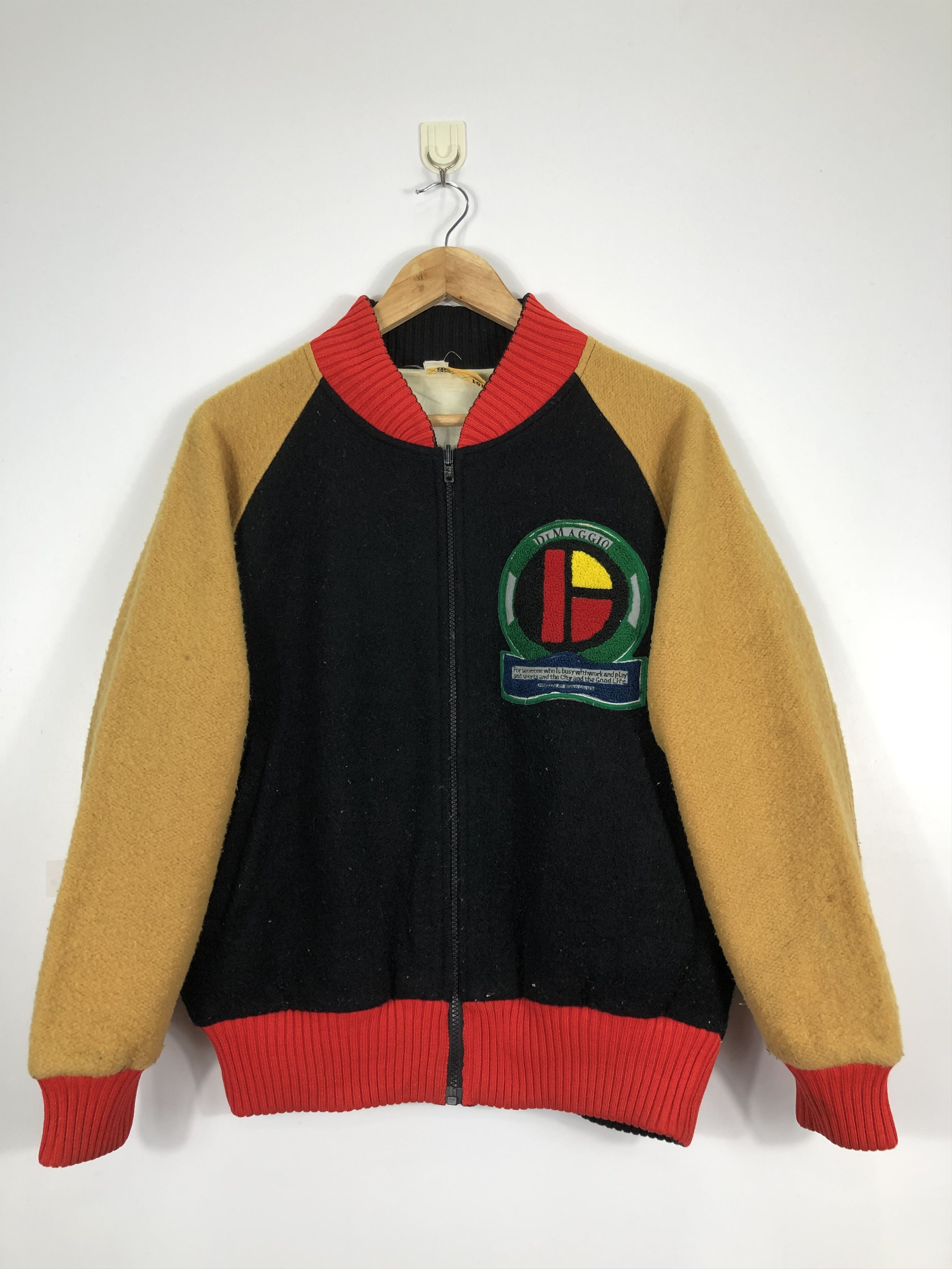 image of Di Maggio Wool Multicolor Varsity Jacket in Black, Men's (Size Medium)