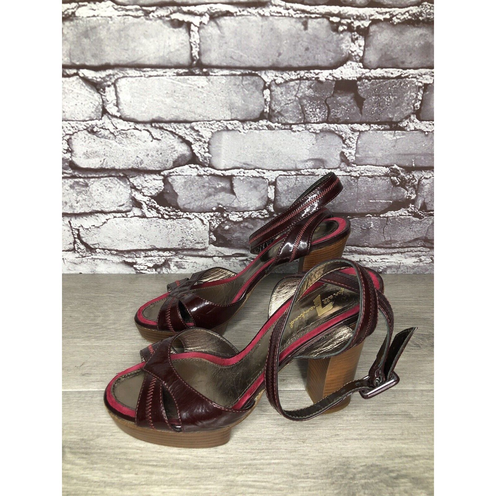 7 For All Mankind 7 Seven For All Mankind Purple Patent Platform Sandals Heels Size US 6.5 / IT 36.5 - 19 Thumbnail