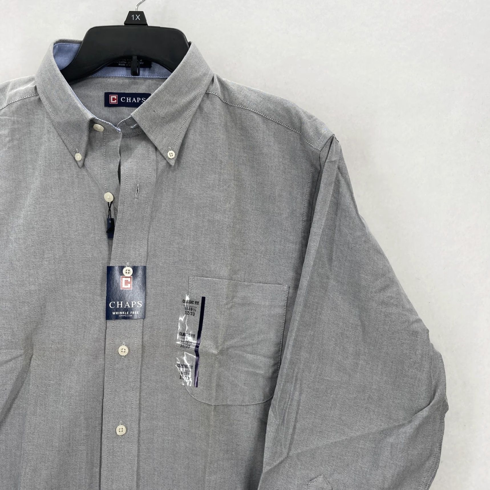 Chaps Chaps Shirt Mens 16-16.5 Gray Button-Down Wrinkle Free Classic Fit Oxford Pocket Shirt Size US L / EU 52-54 / 3 - 2 Thumbnail
