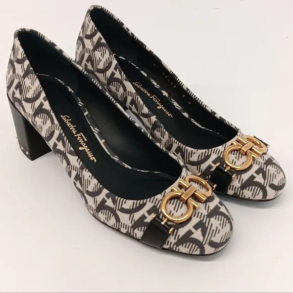 Salvatore Ferragamo Ferragamo Monochrome Canvas Garda Gancini Pumps- Size 6 Size US 6 / IT 36 - 2 Thumbnail