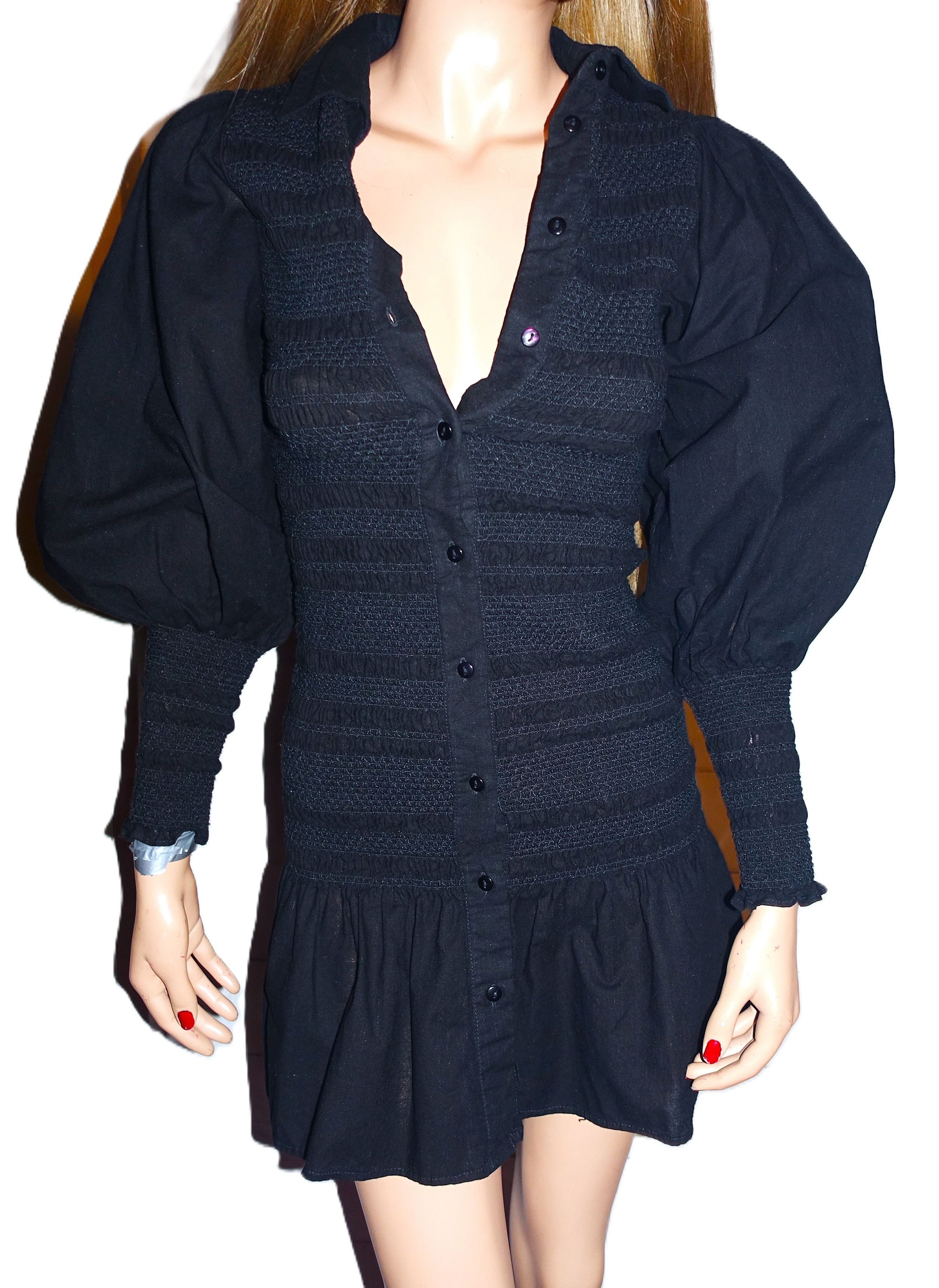 Asos Asos Design Black Puff Sleeve Shirt Dress 2 Size XS / US 0-2 / IT 36-38 - 1 Thumbnail