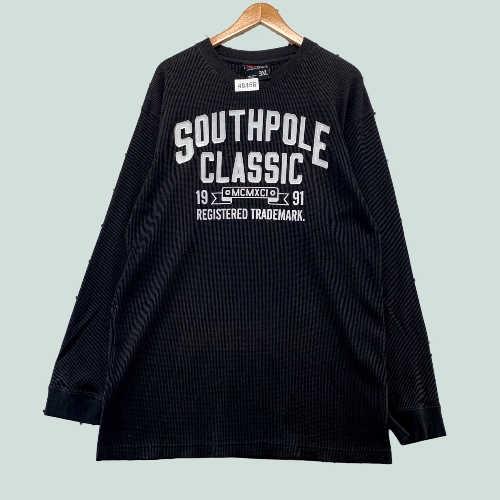 Southpole VINTAGE Southpole T Shirt Mens 3XL Black 90s Thermal Long Sleeve Graphic Print Crew Neck MCMXCI Logo Relaxed Fit Size US XXL / EU 58 / 5 - 1 Thumbnail