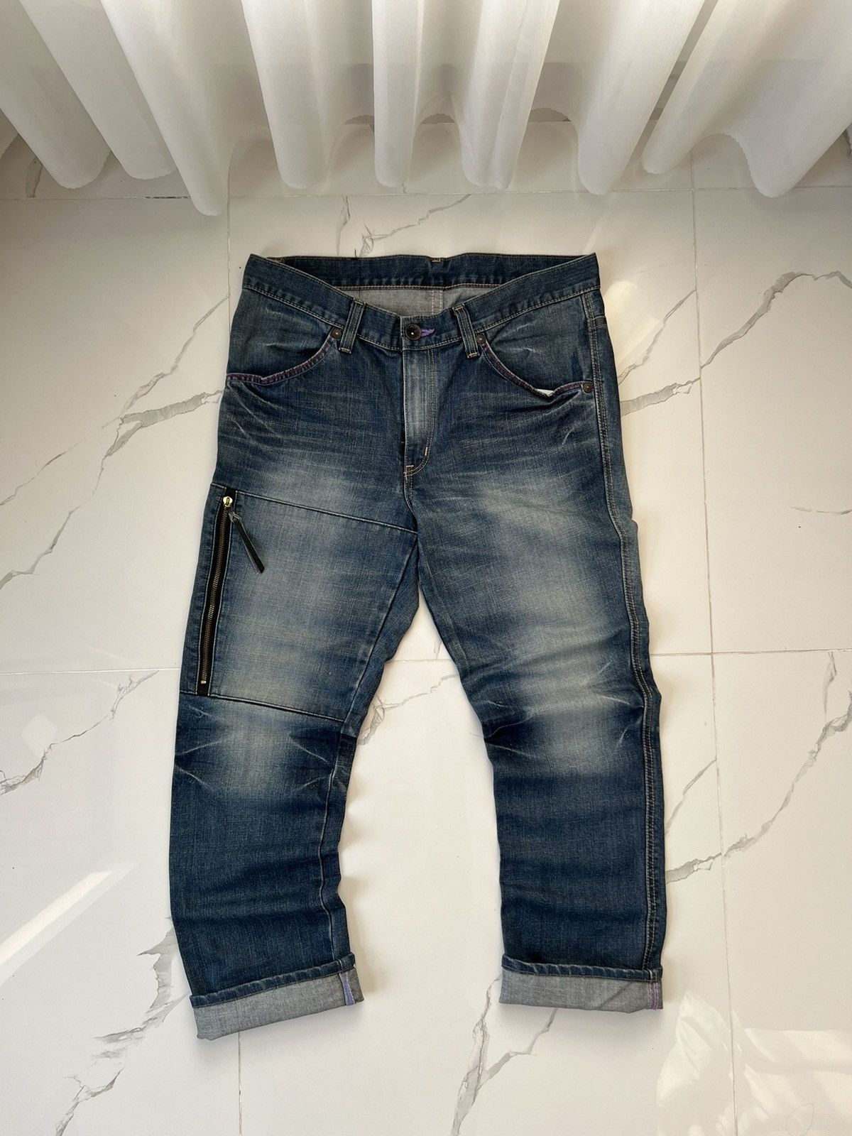 Edwin × Vintage 90's EDWIN BLUE TRIP RARE JAPAN Y2K BAGGY JEANS POCKET LOGO Size US 34 / EU 50 - 2 Thumbnail