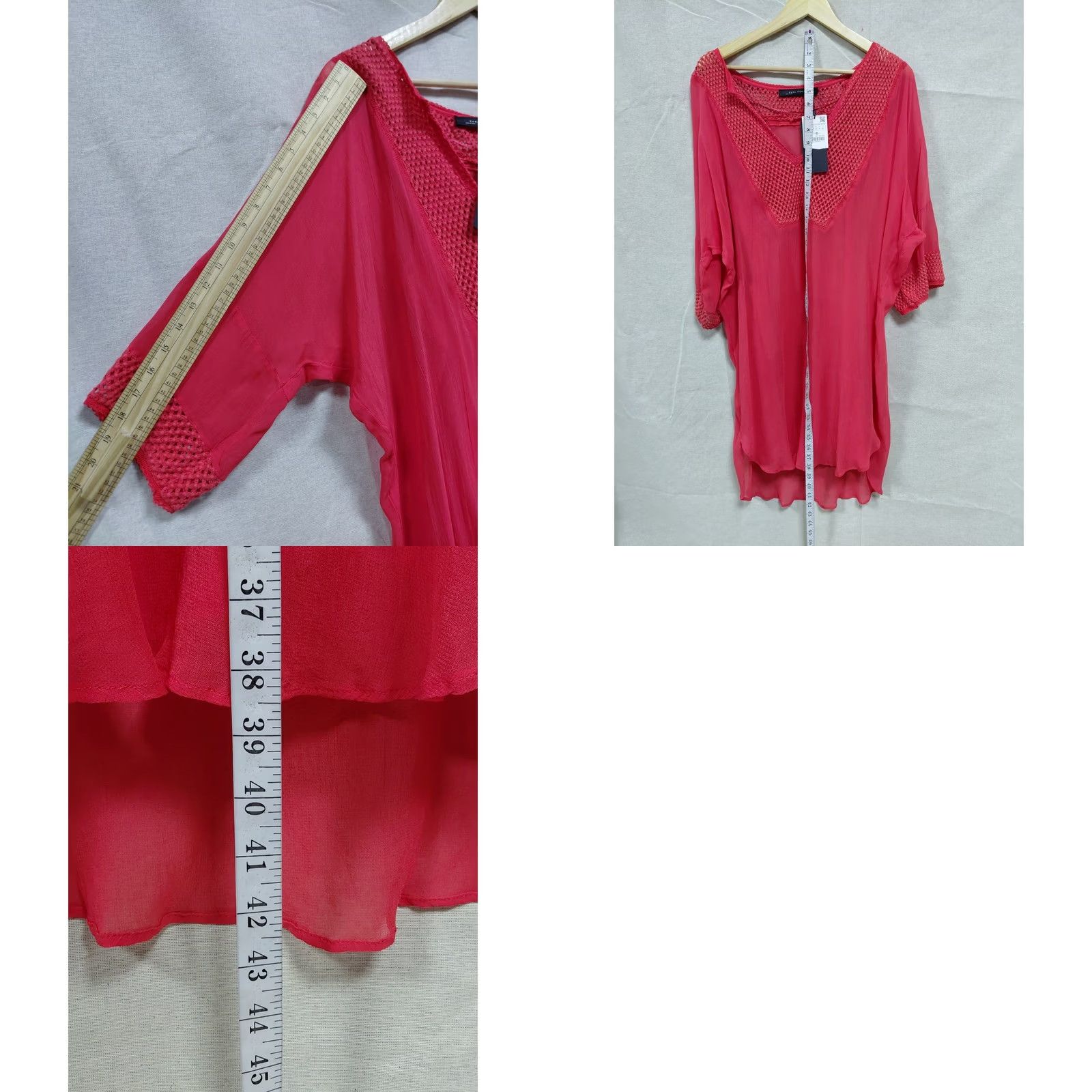 Zara VINTAGE? (No) Zara Woman Pink Tunic Top Solid Polyester 3/4 Sleeve M Women V-Neck Crochet A-Line Knee Length Casual Shirt Size M / US 6-8 / IT 42-44 - 9 Thumbnail