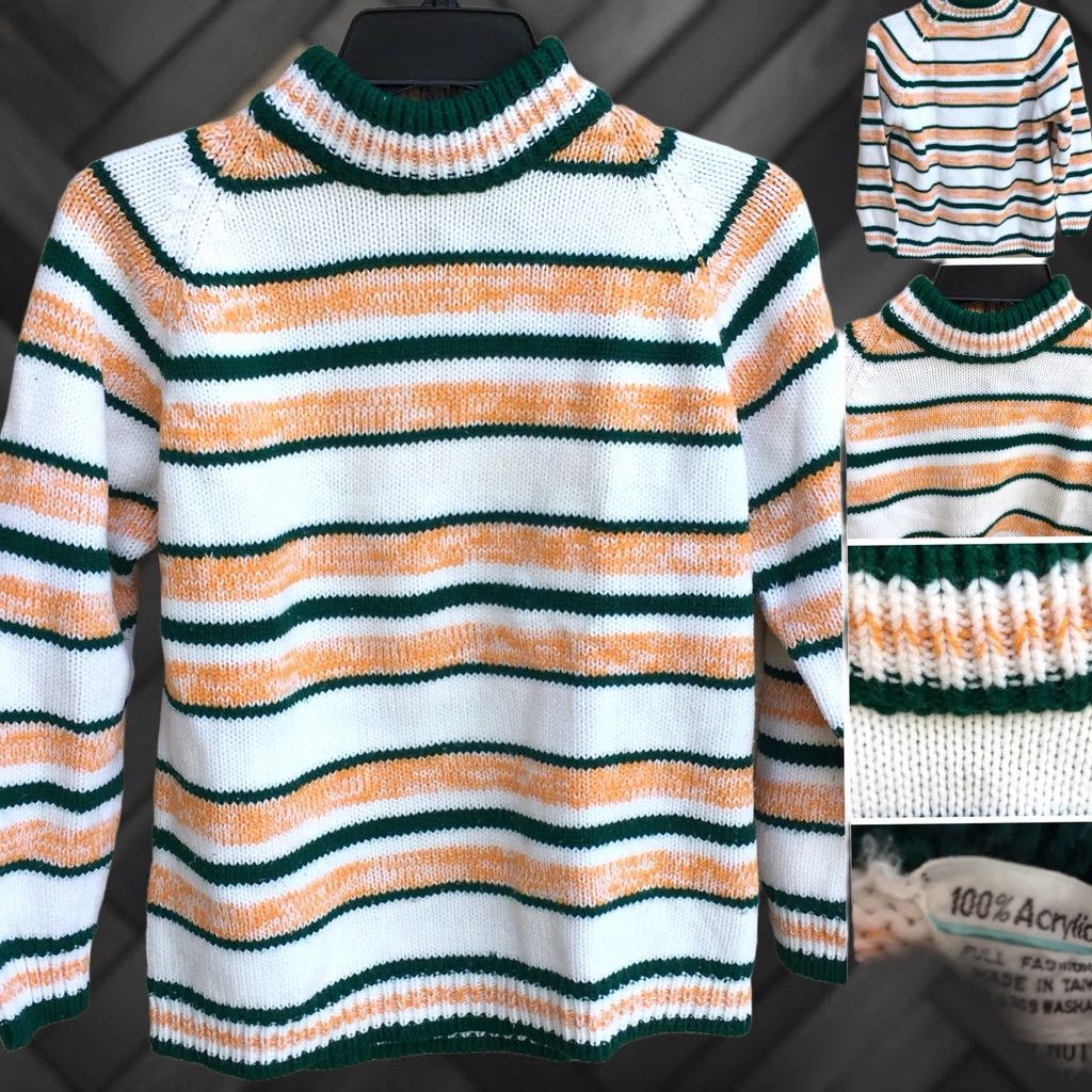 Vintage VINTAGE Sweater Zipper Neck Striped Acrylic Made In Taiwan L Size L / US 10 / IT 46 - 1 Thumbnail