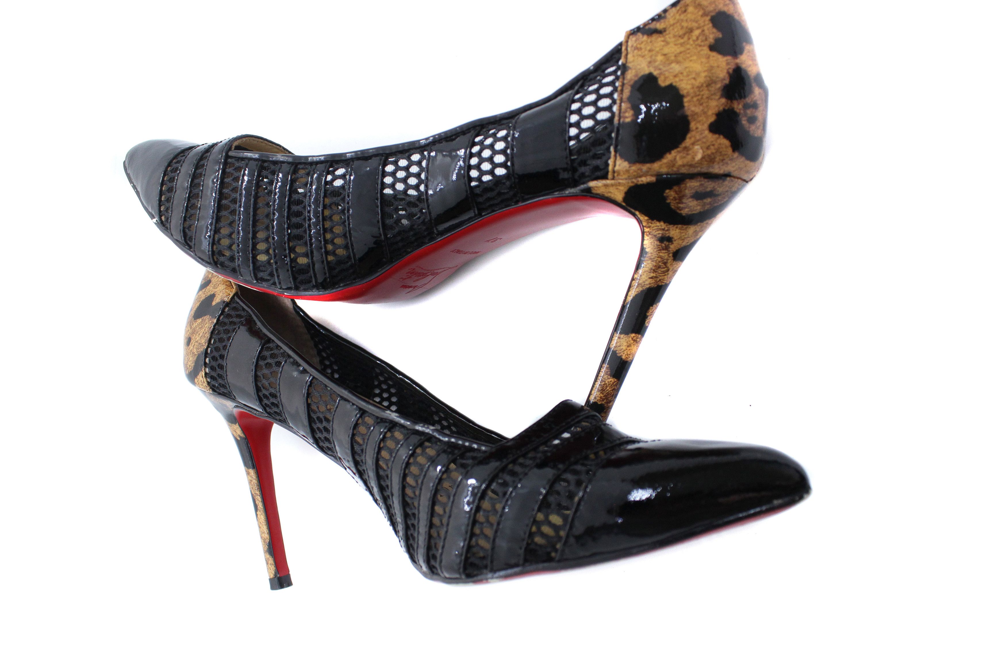 Christian Louboutin Leopard Mesh Patent Leather Heels Size US 7 / IT 37 - 3 Thumbnail
