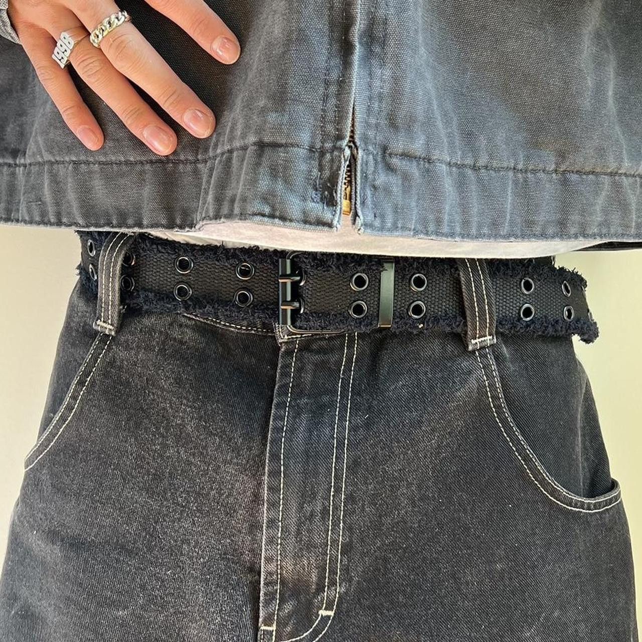 Leather 2000s round studded fur frayed black grunge belt | Grailed