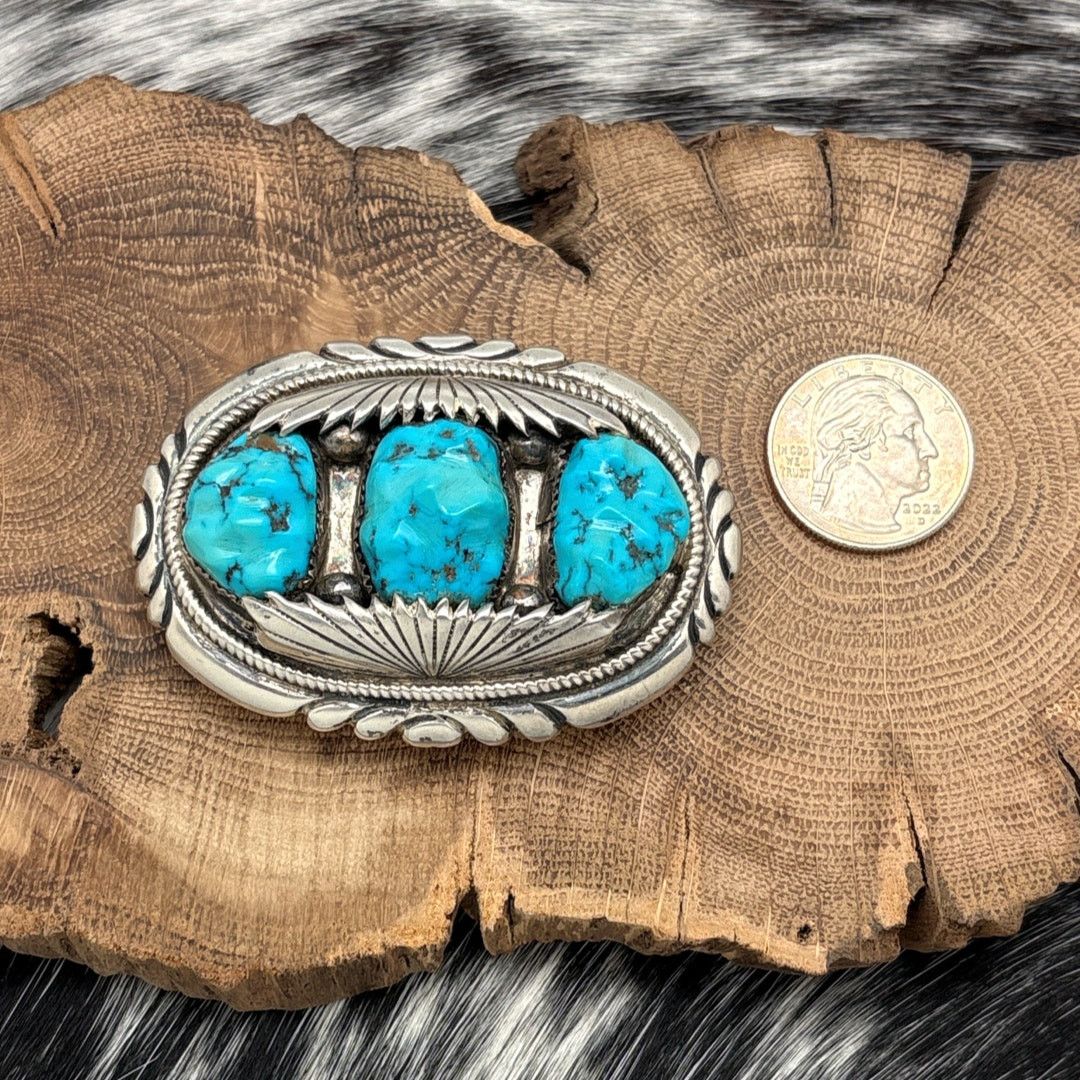Native 1970s ROBERT & BERNICE LEEKYA Zuni Sterling Turquoise Buckle Size ONE SIZE - 3 Thumbnail